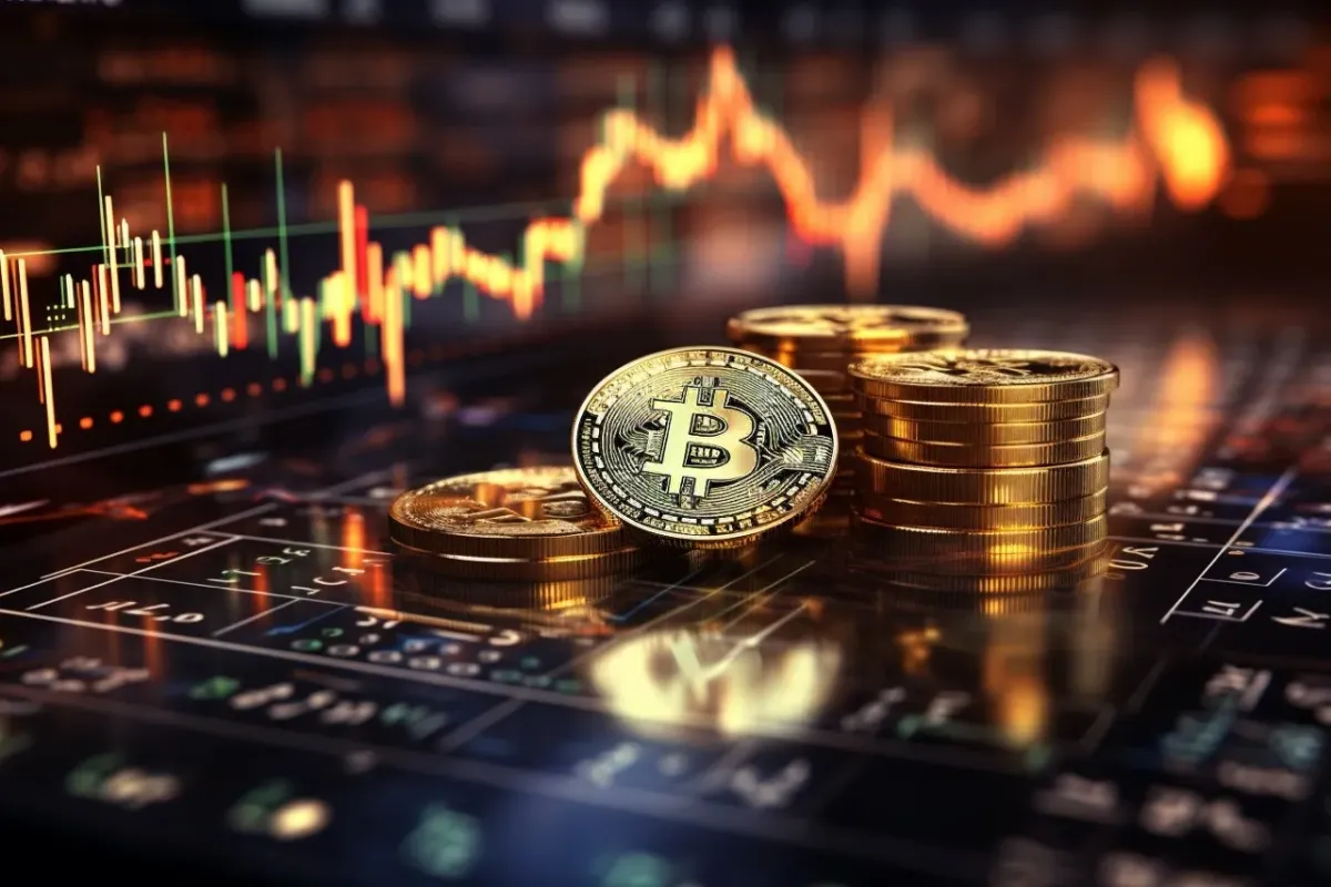 Logo bitcoina z wykresem handlowym